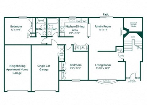 Floor plan for 2 beds, 2 baths, 1100 sqft
